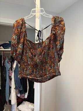 Free People Floral Smocked Puff-Sleeve Crop Top - Multicolor